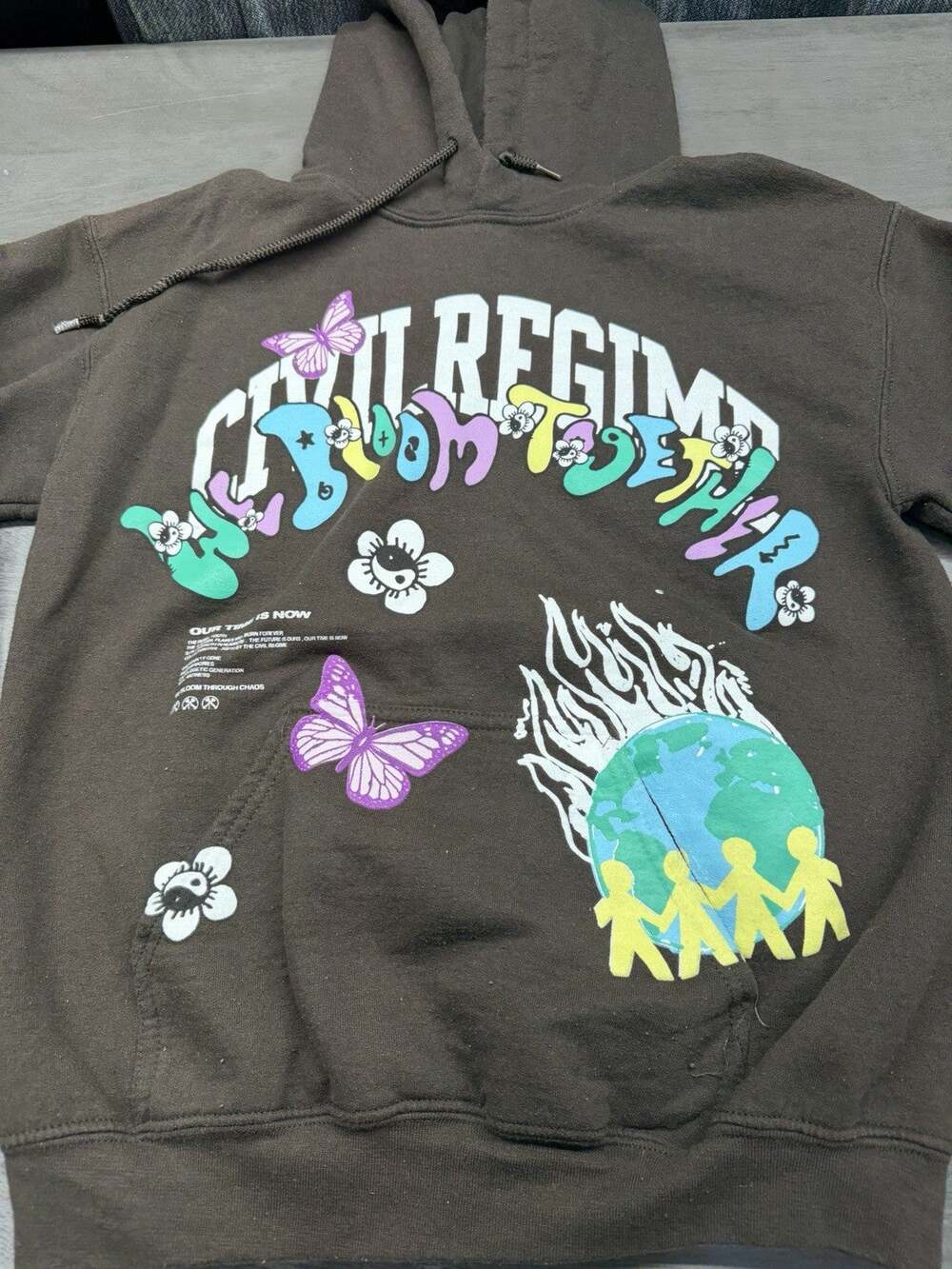 civil regime we bloom together Graphic Print heavy thick Brown sweatshirt Sz S